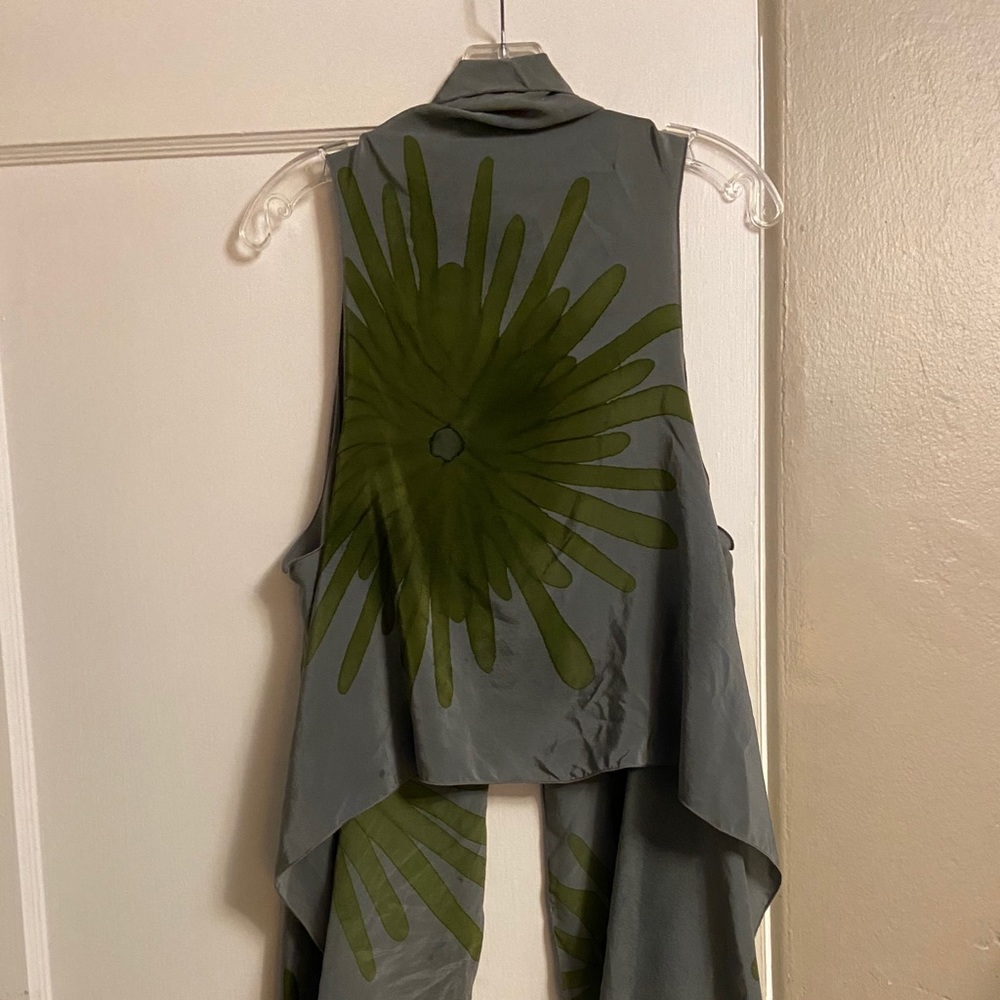 Gray, silk, flowy, vest with hand-painted flowers